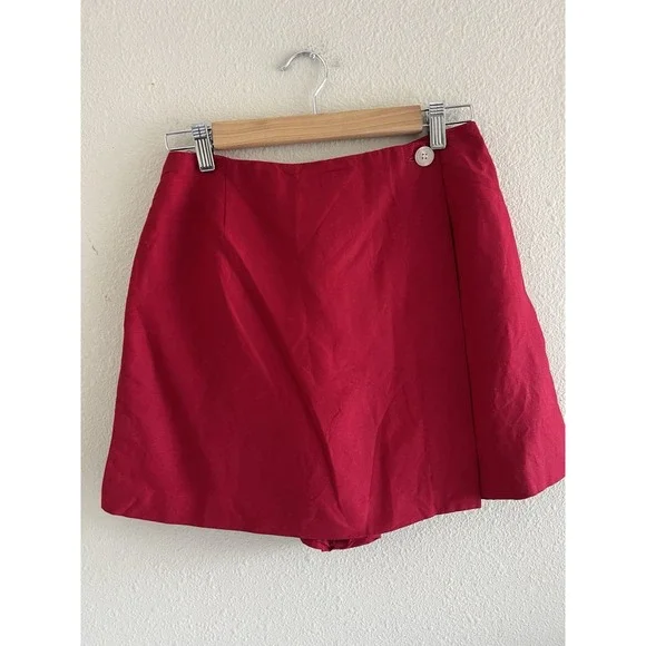 Ann Taylor Vintage Red Mini Skort Size 8 Linen Blend Feminine Vacation Preppy - Picture 1 of 12